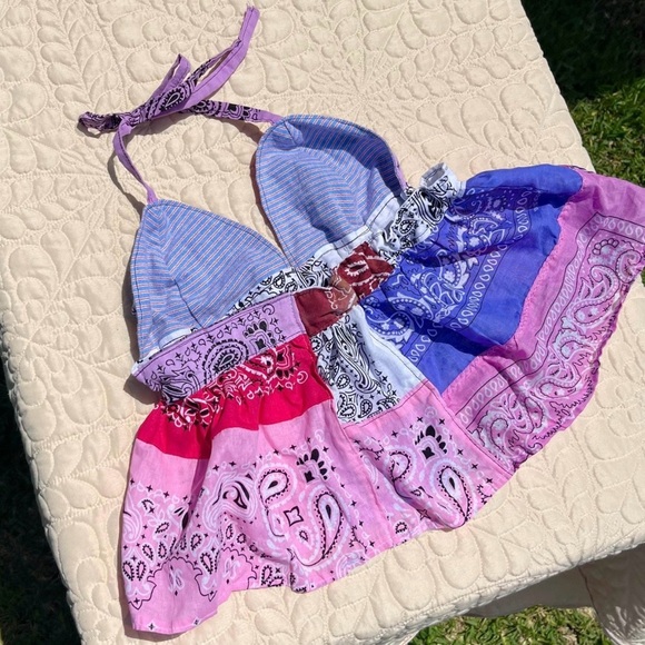 Handmade Quilted Halter Crop Top – Pink Tie-Dye Mix SKU 05065 - Picture 3 of 10